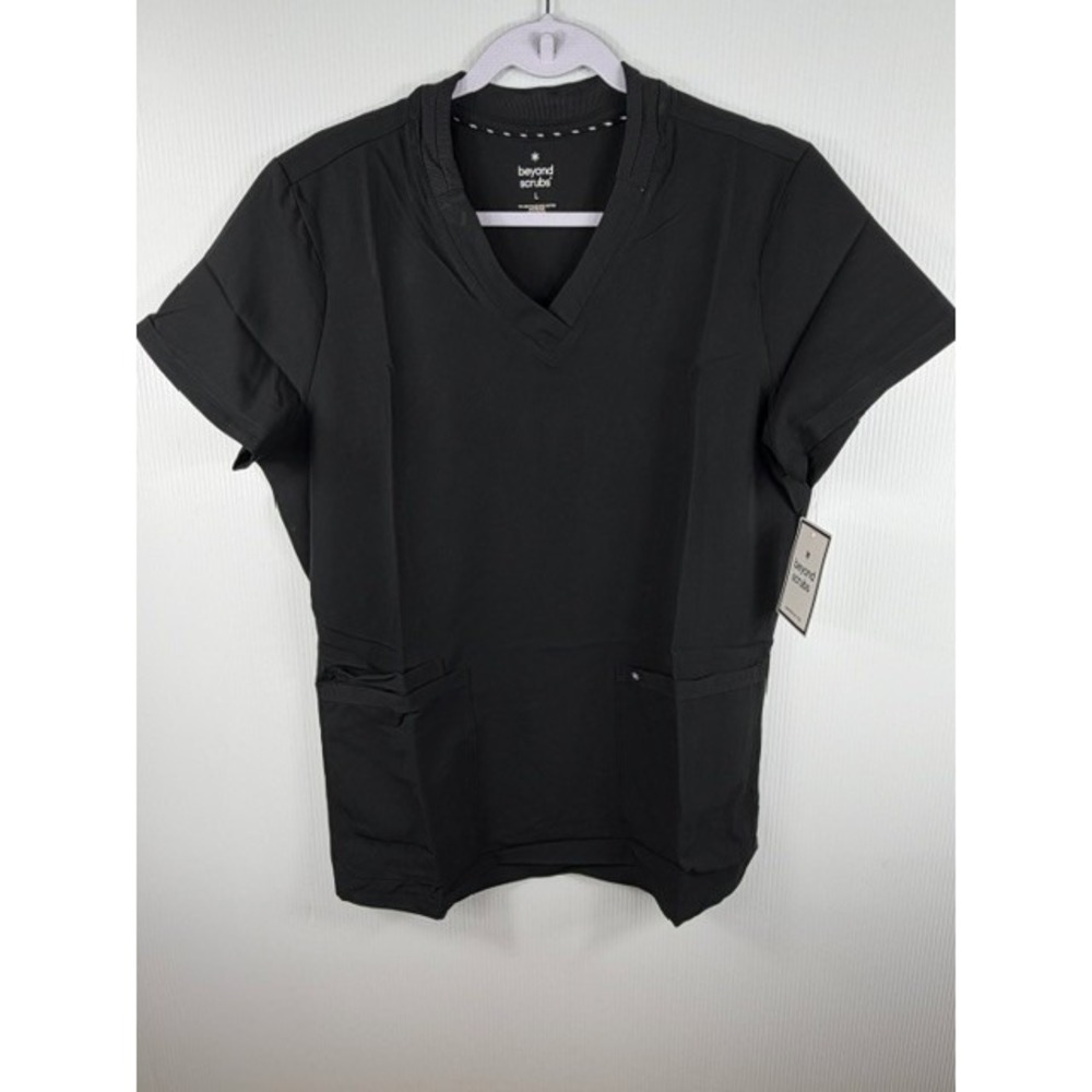 Beyond Scrubs V-Neck Top L Black Happy Dream Medical‎ Nursing Uniform 3 Pocket